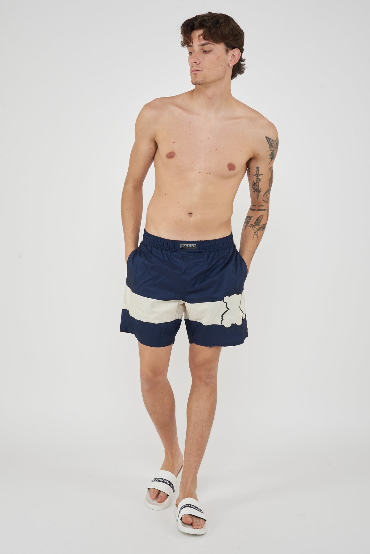 Boxer Uomo da Bagno Con Stampa Stripes Navy 