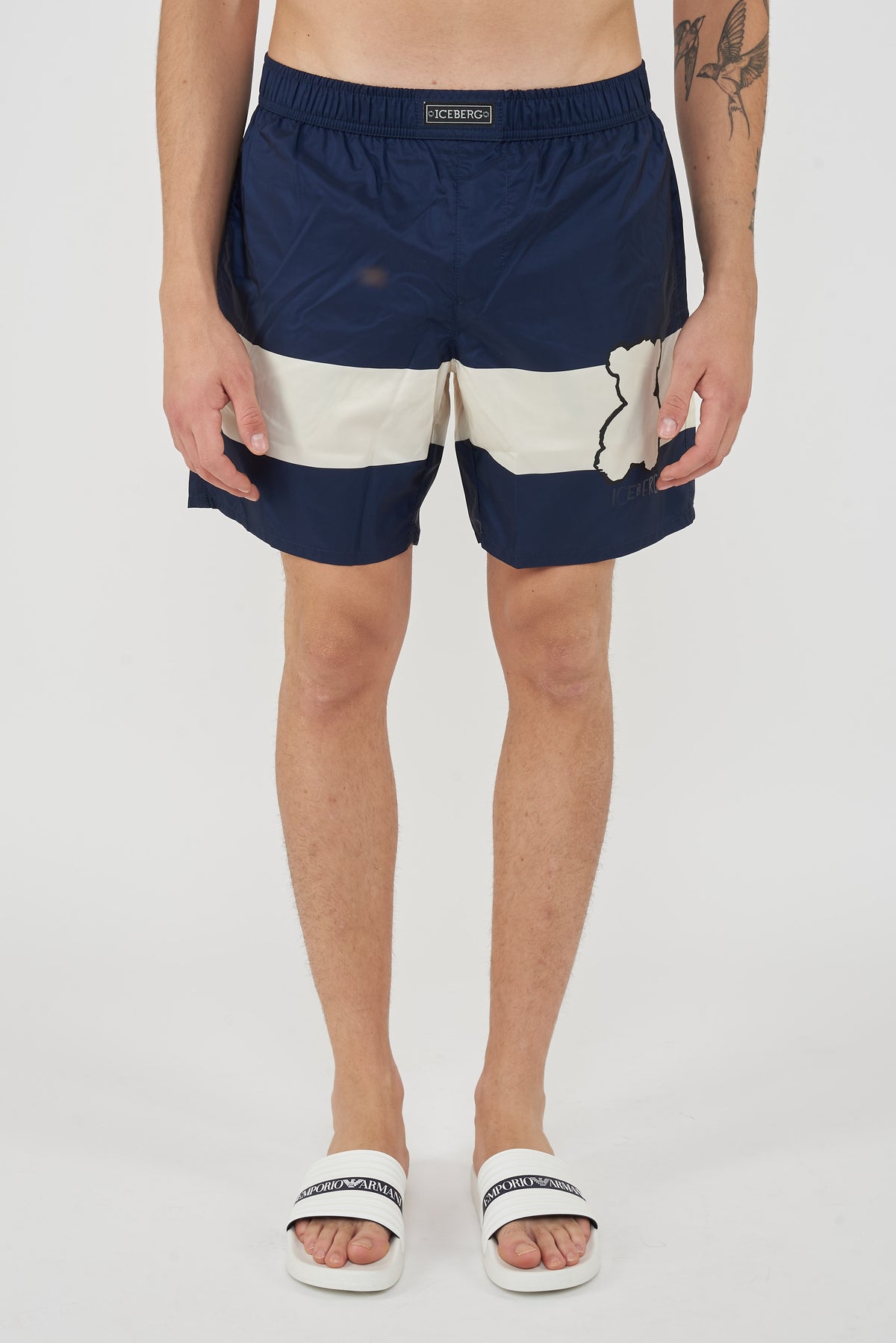 Boxer Uomo da Bagno Con Stampa Stripes Navy 