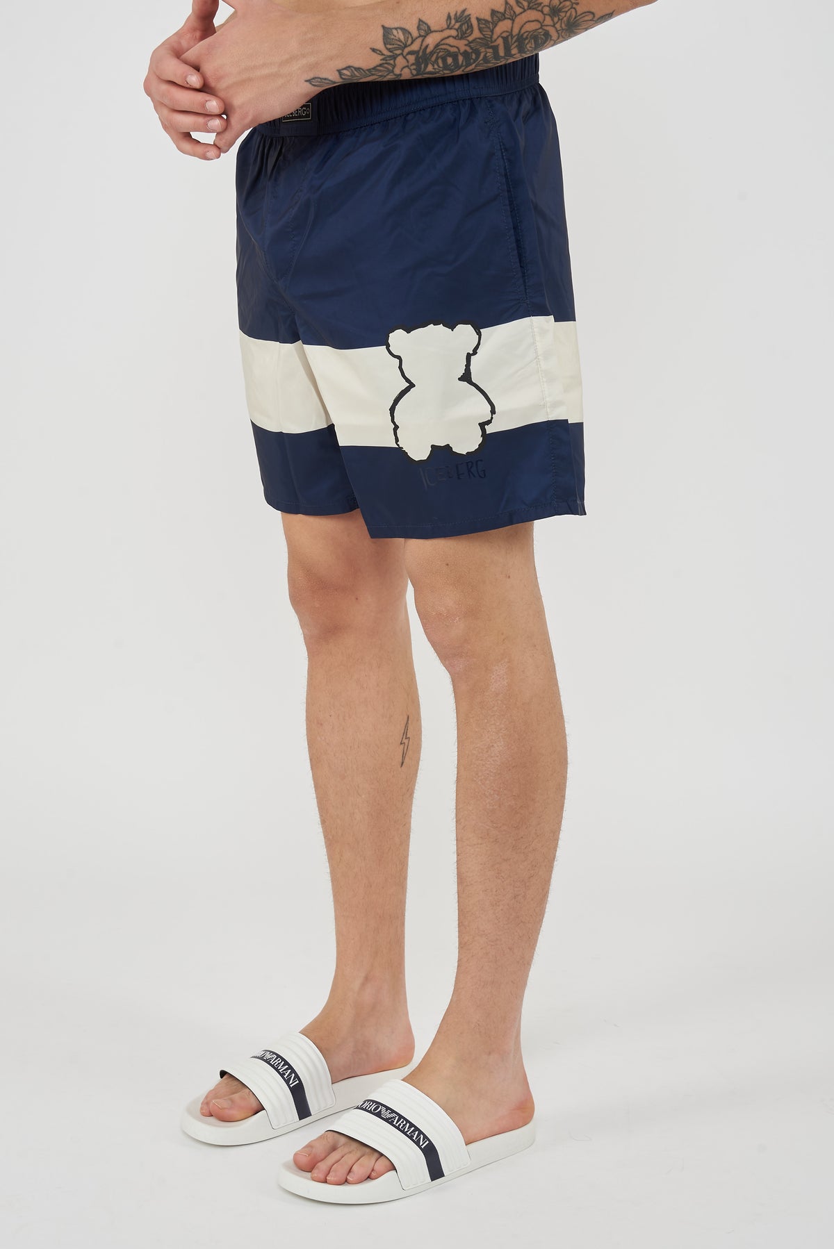 Boxer Uomo da Bagno Con Stampa Stripes Navy 