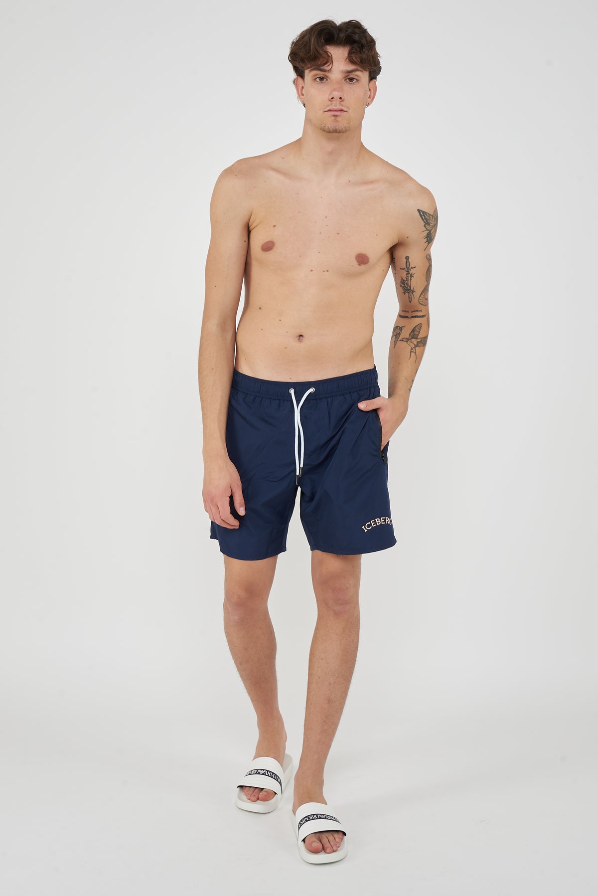 Boxer Uomo da Bagno Con Logo Navy 