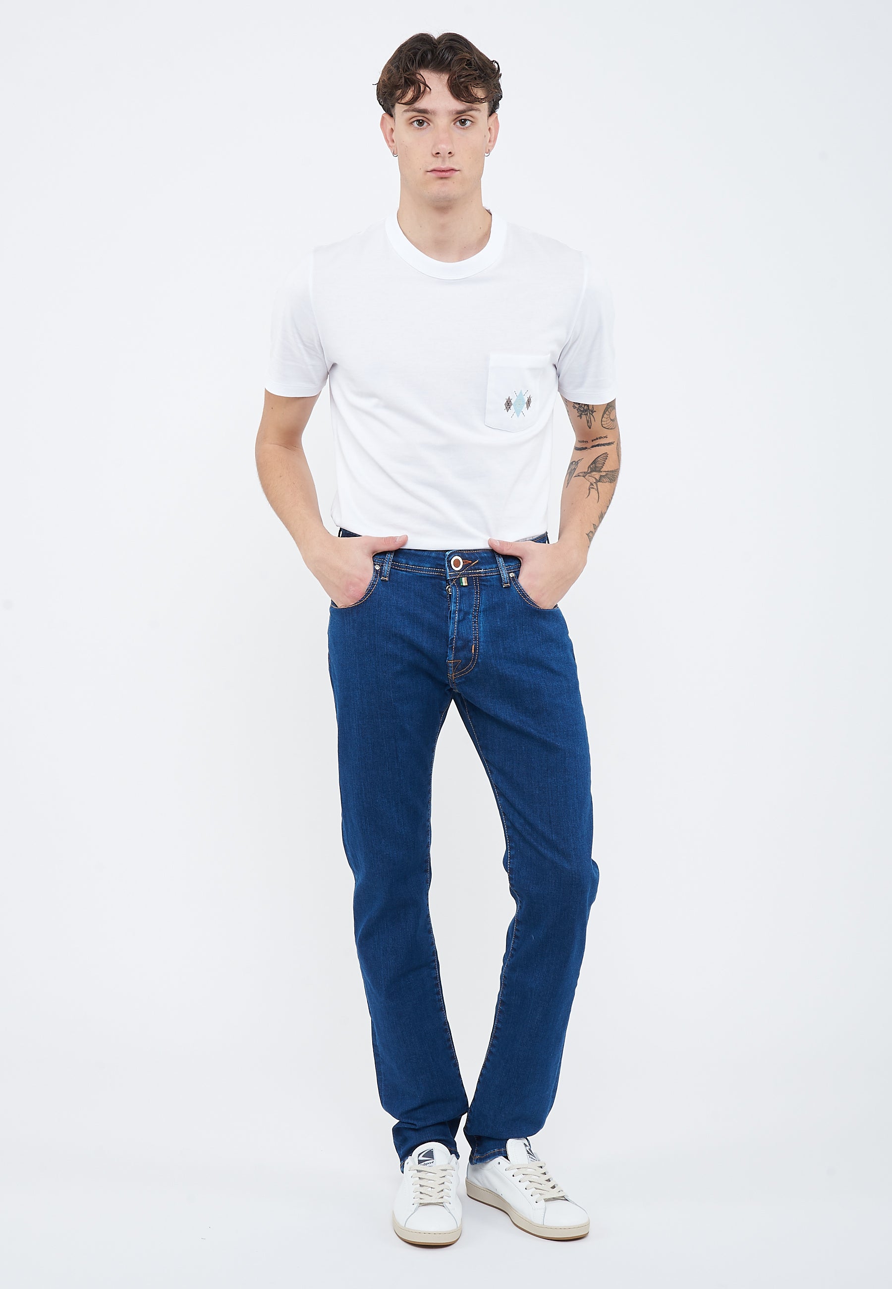 Jeans 5 tasche Bard regular-slim in denim super stretch blu scuro lavaggio rinse 