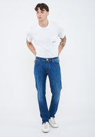 Jeans 5 tasche Bard regular-slim in denim super stretch blu medio lavaggio vintage 