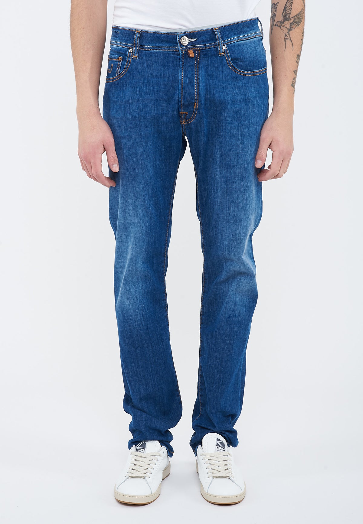 Jeans 5 tasche Bard regular-slim in denim super stretch blu medio lavaggio vintage 