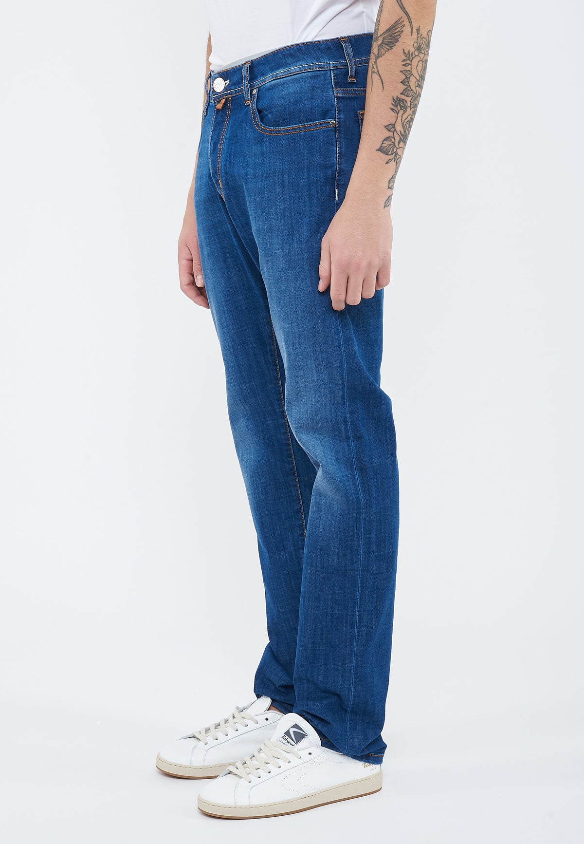 Jeans 5 tasche Bard regular-slim in denim super stretch blu medio lavaggio vintage 