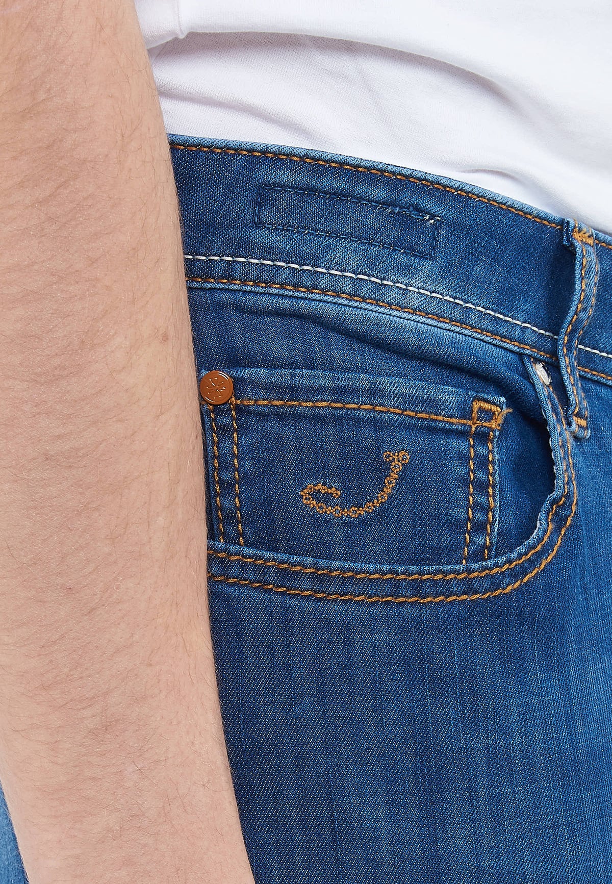 Jeans 5 tasche Bard regular-slim in denim super stretch blu medio lavaggio vintage 
