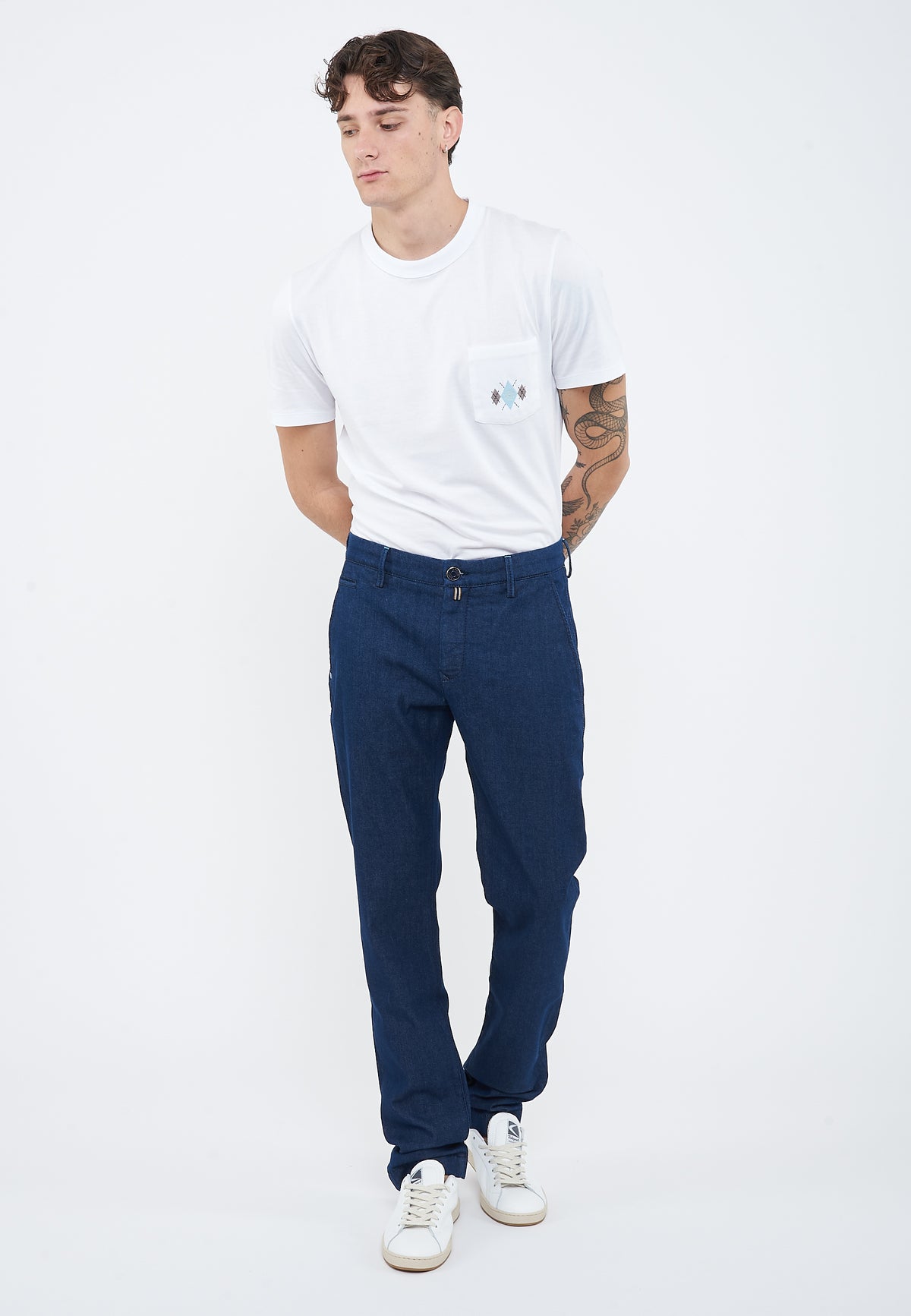 Jeans chino Bobby slim in denim power stretch blu scuro lavaggio rinse 