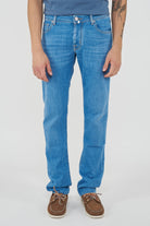 Jeans 5 tasche Nick slim in denim power stretch blu chiaro lavaggio stone 