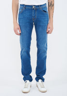 Jeans 5 tasche Nick in denim power stretch blu chiaro lavaggio vintage 
