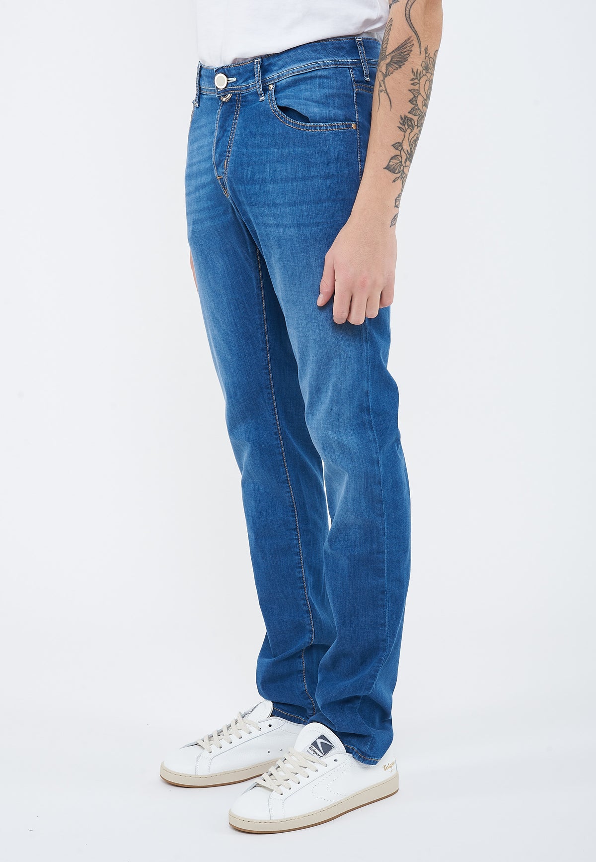 Jeans 5 tasche Nick in denim power stretch blu chiaro lavaggio vintage 