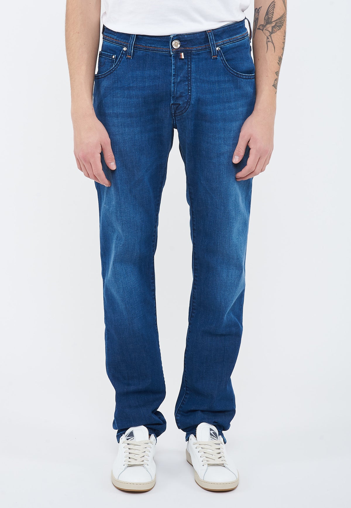 Jeans 5 tasche Nick slim in denim comfort blu scuro lavaggio vintage 