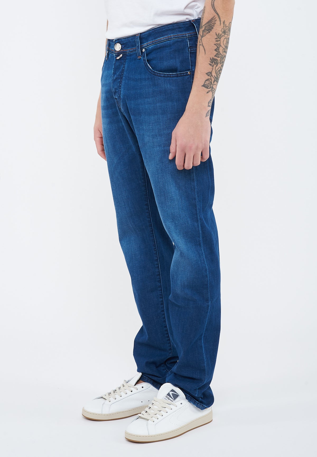 Jeans 5 tasche Nick slim in denim comfort blu scuro lavaggio vintage 