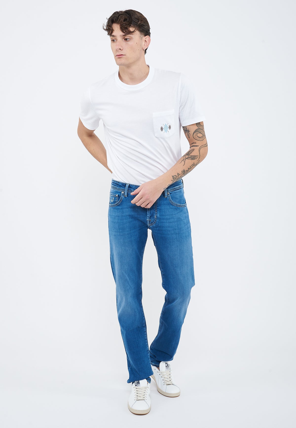 Jeans 5 tasche Nick slim in denim comfort blu medio 
