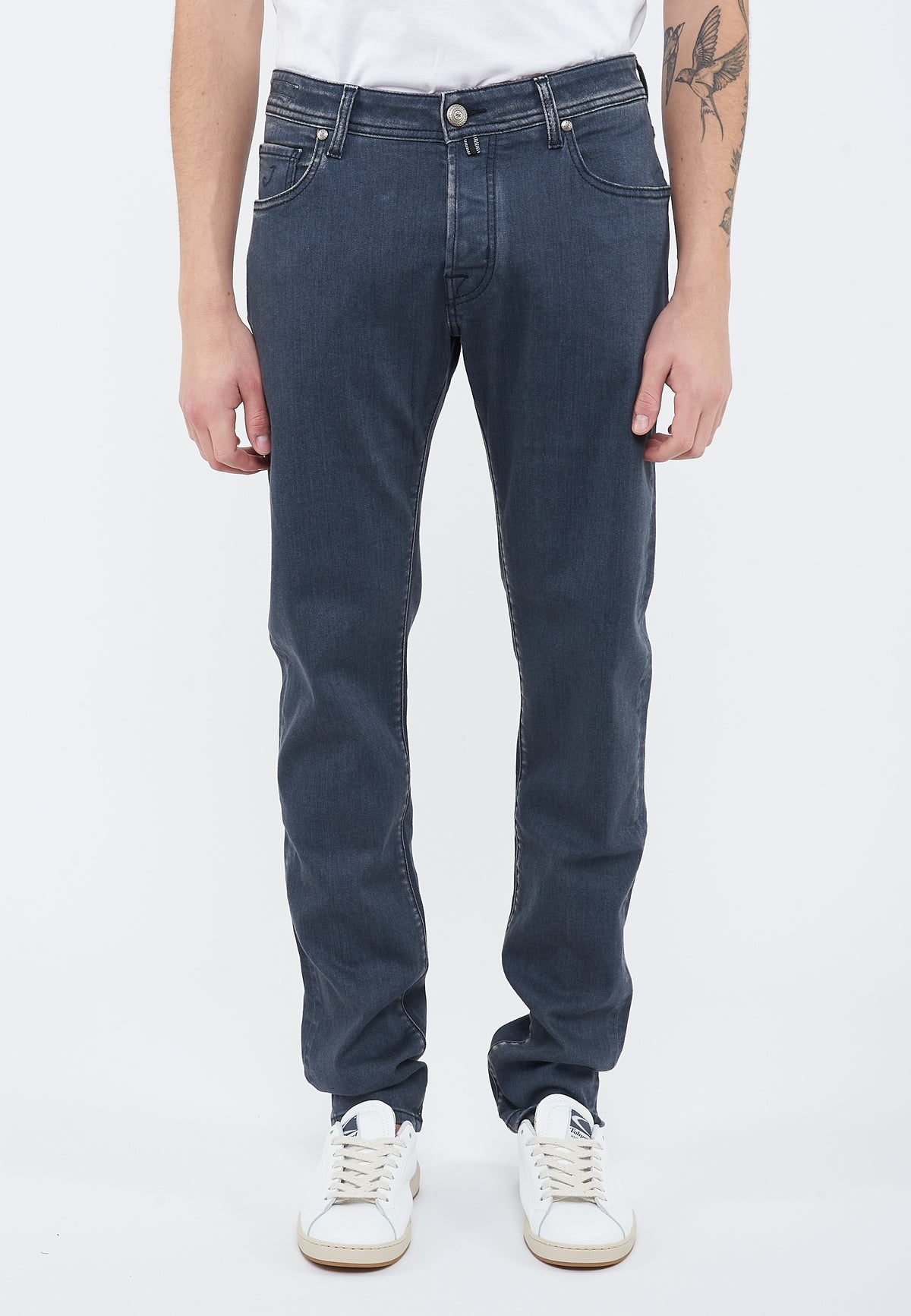 Jeans 5 tasche Nick slim  in denim super stretch grigio scuro lavaggio stone 