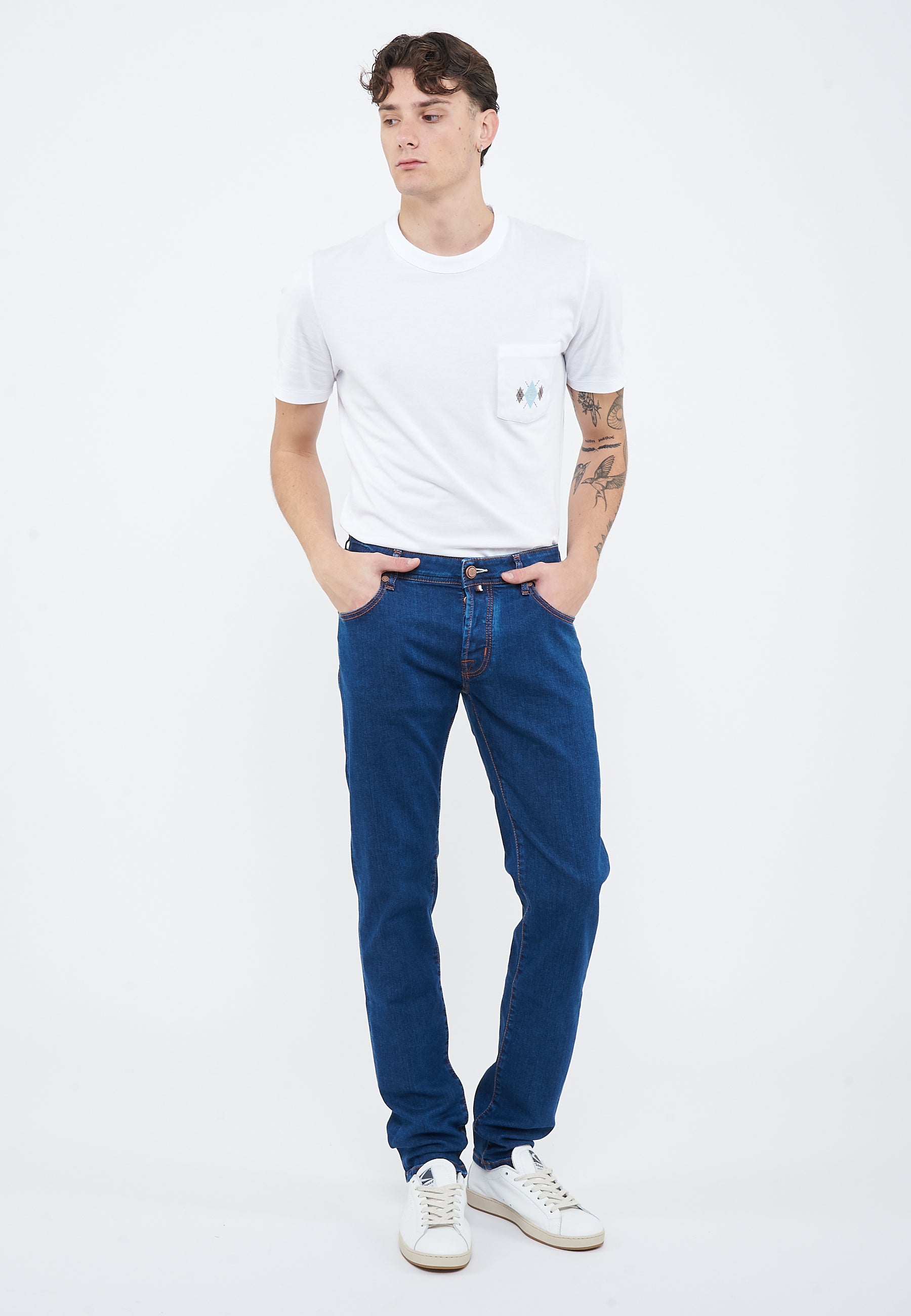 Jeans 5 tasche Nick slim in denim super stretch blu scuro lavaggio rinse 