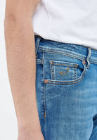 Jeans 5 tasche Nick slim in denim super stretch blu chiaro lavaggio rinse 