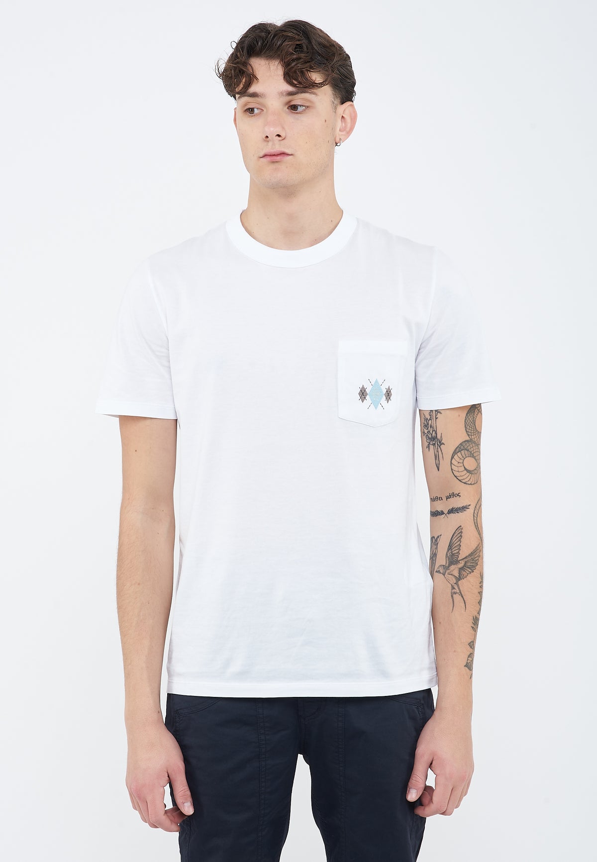 T-shirt girocollo con taschino in jersey di cotone bianco 
