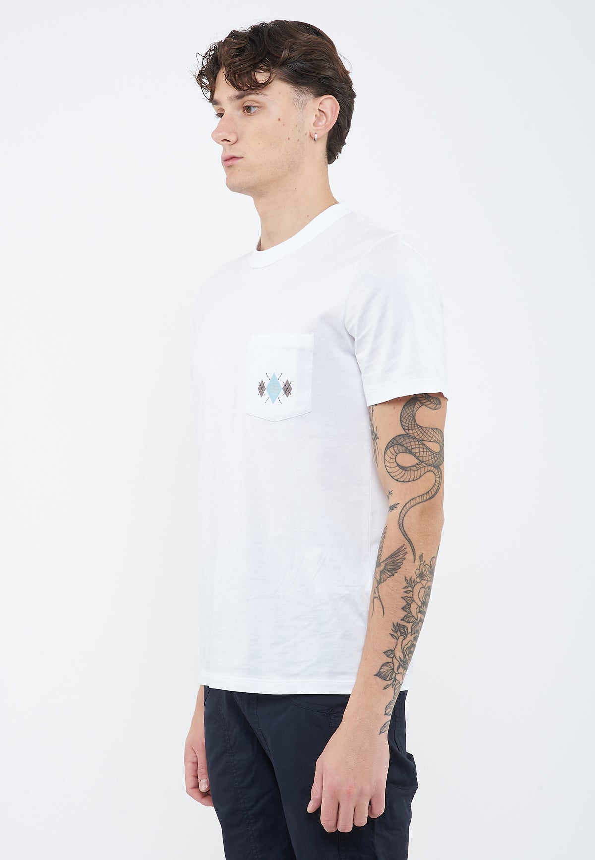 T-shirt girocollo con taschino in jersey di cotone bianco 