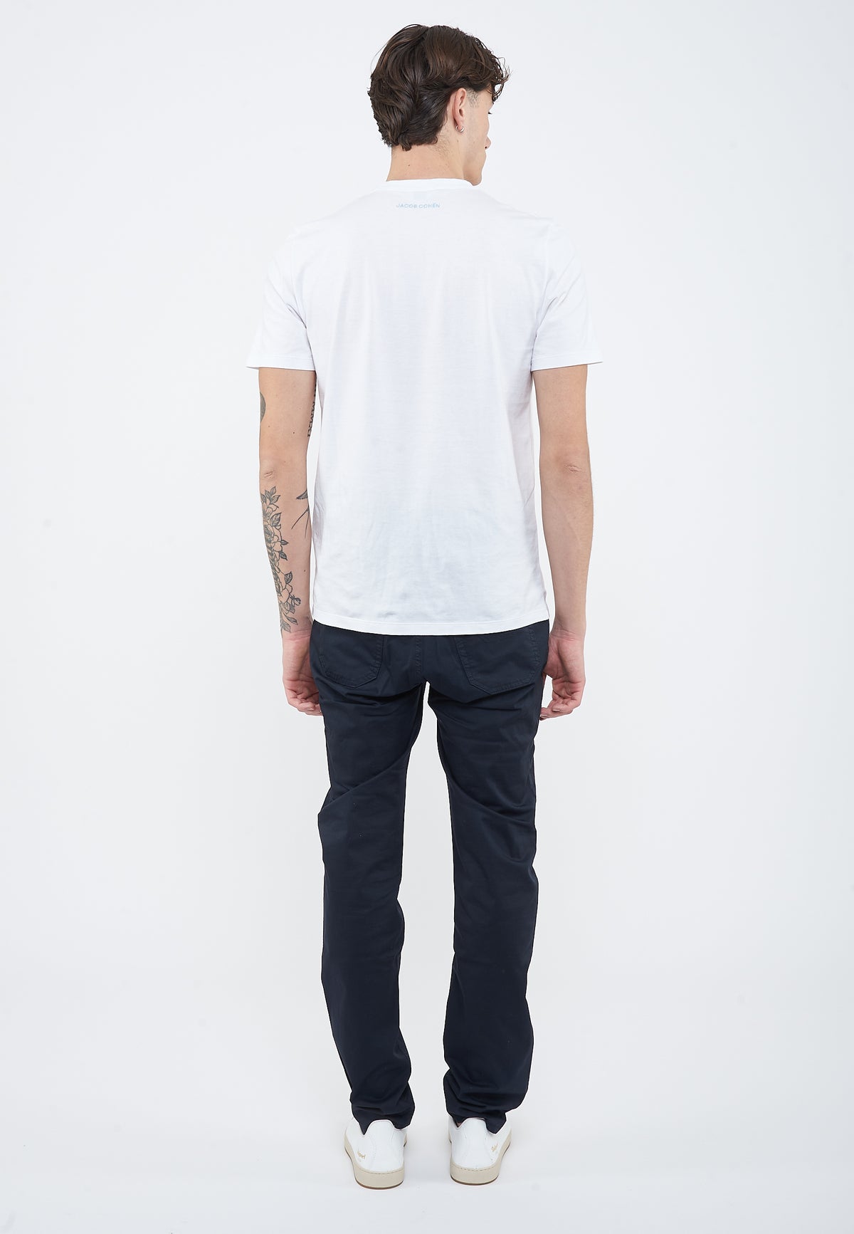 T-shirt girocollo con taschino in jersey di cotone bianco 