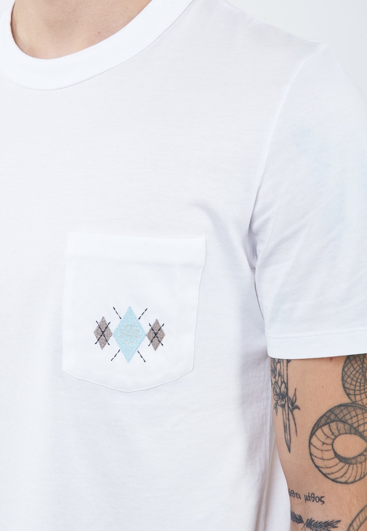 T-shirt girocollo con taschino in jersey di cotone bianco 