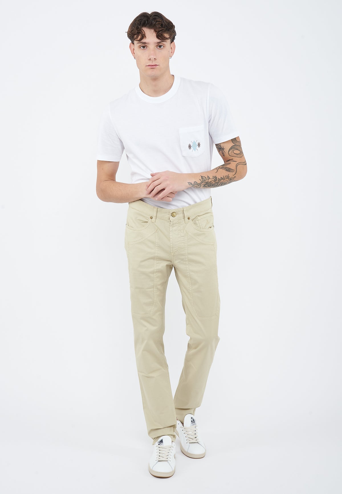 Pantalone JOHN - 5 Tasche Toppa Slim Fit Beige 
