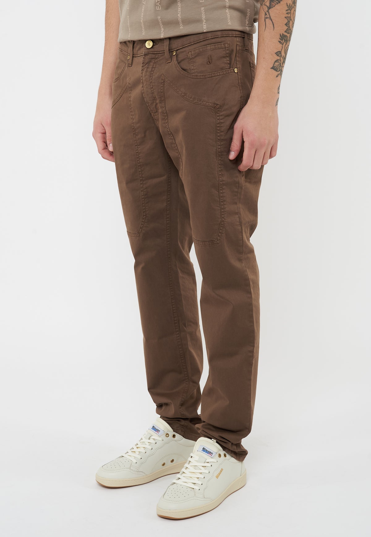 Pantalone JOHN - 5 Tasche Toppa Slim Fit Marrone Chiaro 