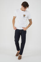 Men's Solid Color T-Shirt with Raised Bear Logo White