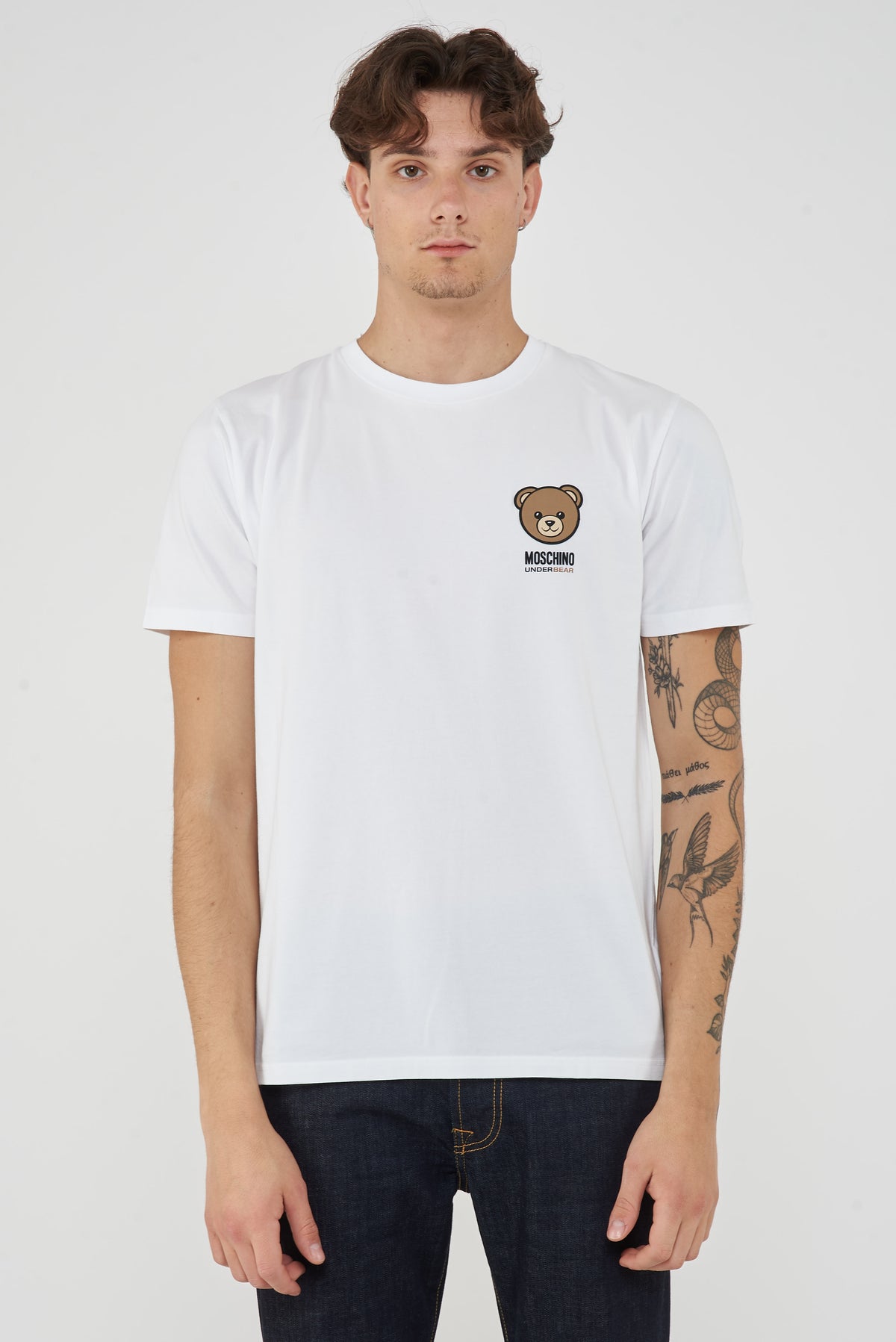 T-Shirt Uomo Tinta Unita Con Logo Bear In Rilevo Bianco 