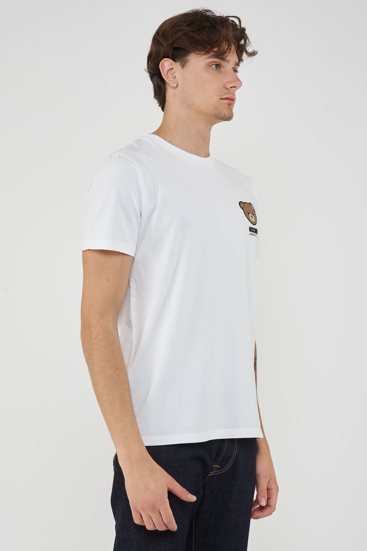 T-Shirt Uomo Tinta Unita Con Logo Bear In Rilevo Bianco 