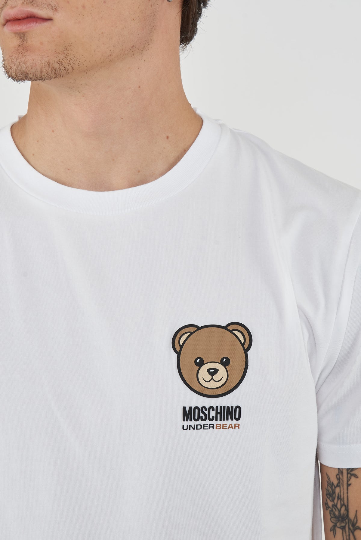 T-Shirt Uomo Tinta Unita Con Logo Bear In Rilevo Bianco 