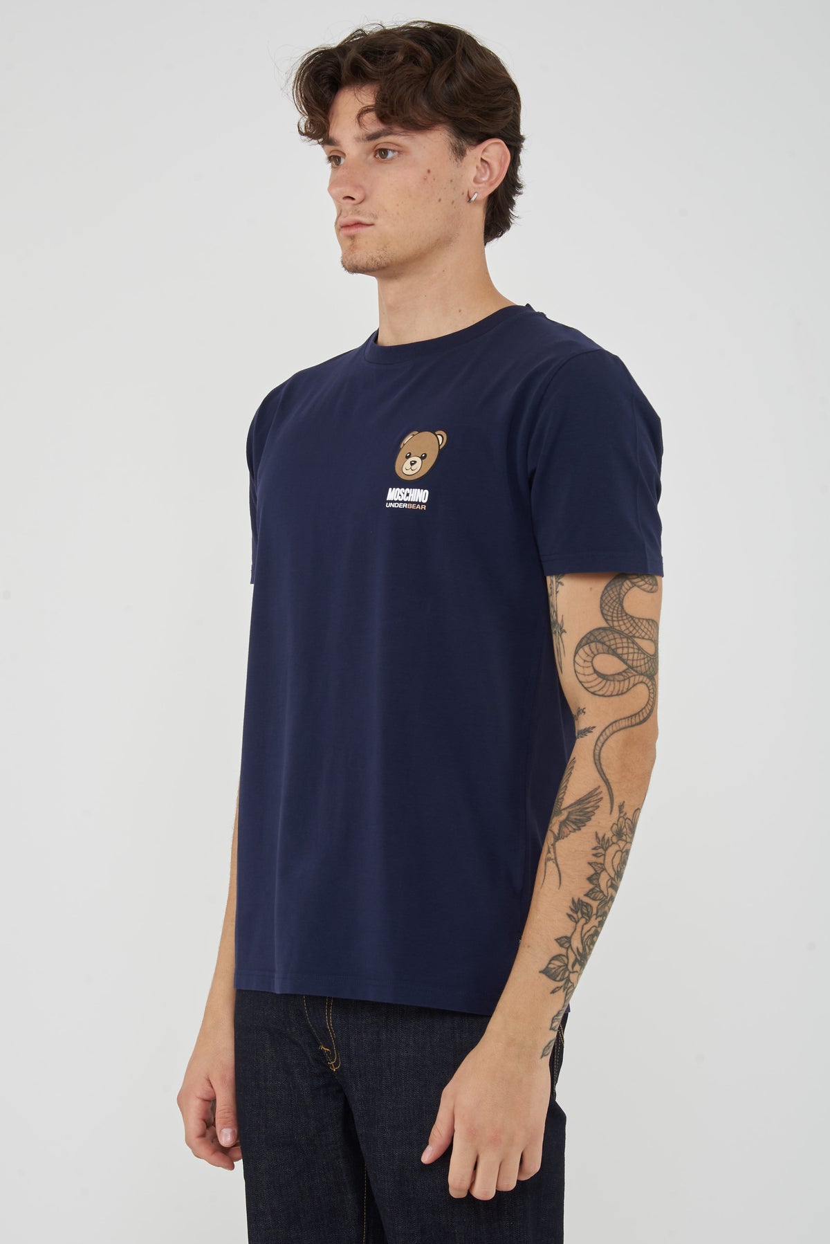 T-Shirt Uomo Tinta Unita Con Logo Bear In Rilevo Blue 