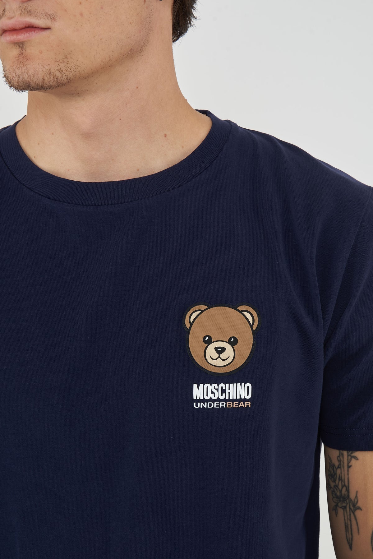 T-Shirt Uomo Tinta Unita Con Logo Bear In Rilevo Blue 