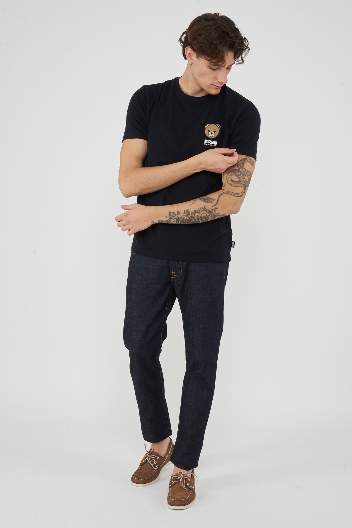 T-Shirt Uomo Tinta Unita Con Logo Bear In Rilevo Nero 