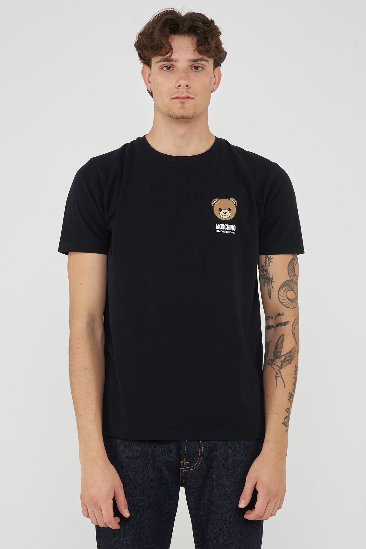 T-Shirt Uomo Tinta Unita Con Logo Bear In Rilevo Nero 