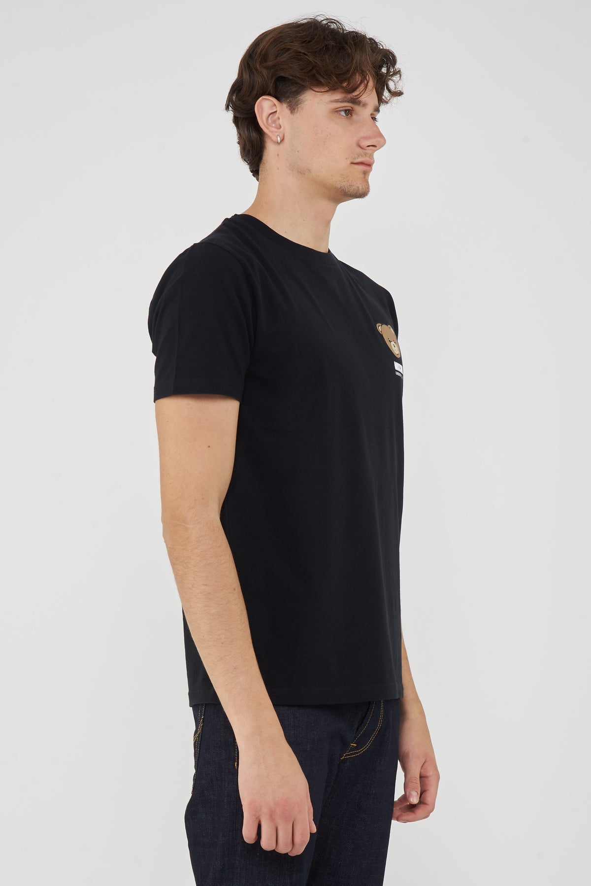 T-Shirt Uomo Tinta Unita Con Logo Bear In Rilevo Nero 