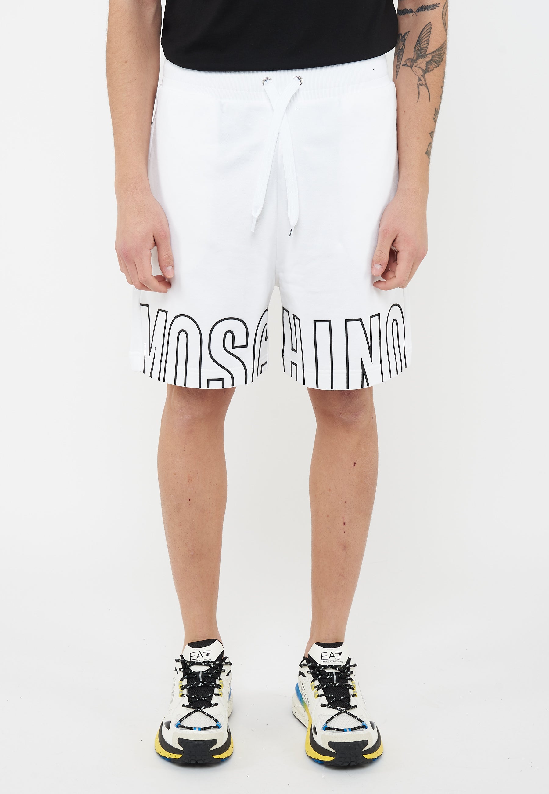 Bermuda Uomo In Felpa Con Maxi Logo Bianco 