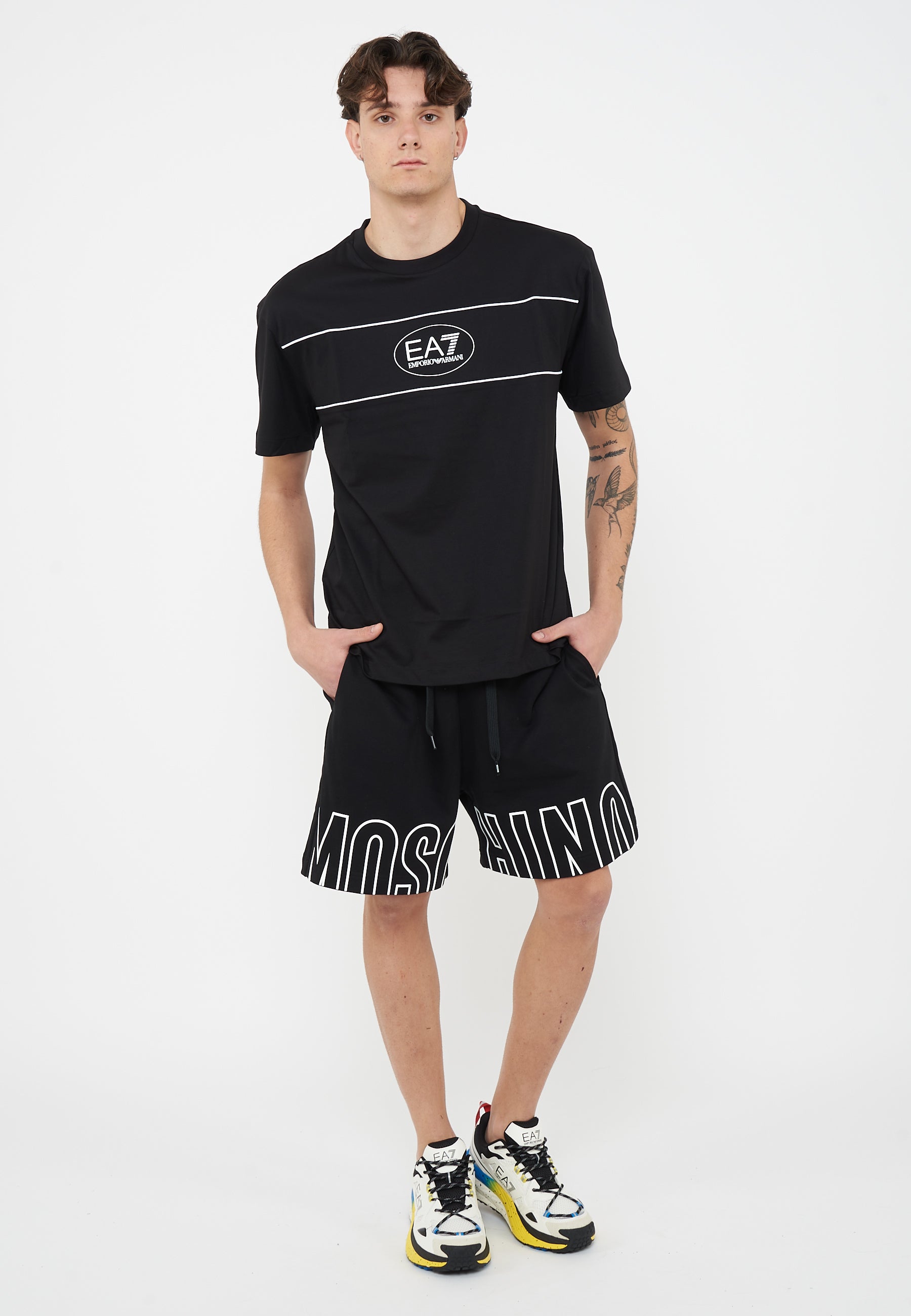 Bermuda Uomo In Felpa Con Maxi Logo Black 