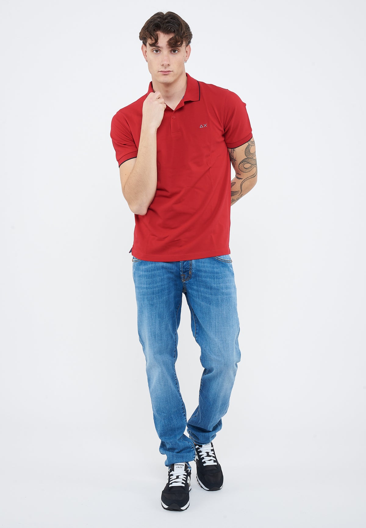 Polo con dettagli a contrasto in cotone rosso 