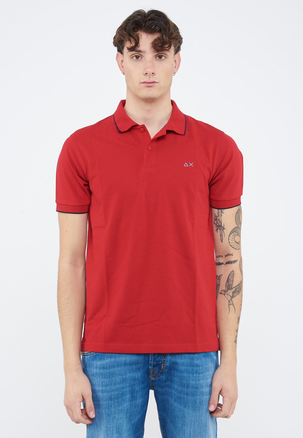 Polo con dettagli a contrasto in cotone rosso 