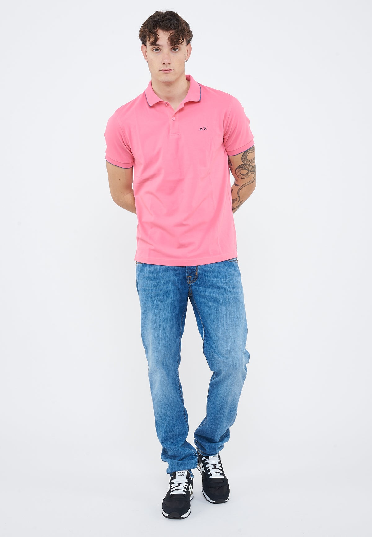 Polo con dettagli a contrasto in cotone fuxia 