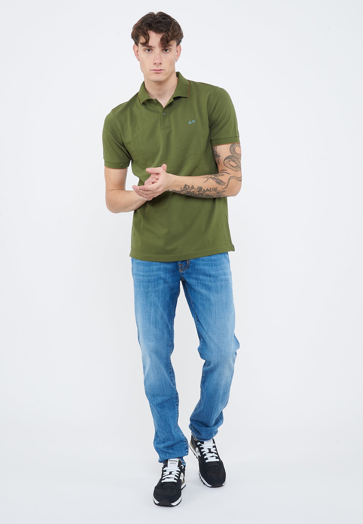 Polo con dettagli a contrasto in cotone verde scuro 