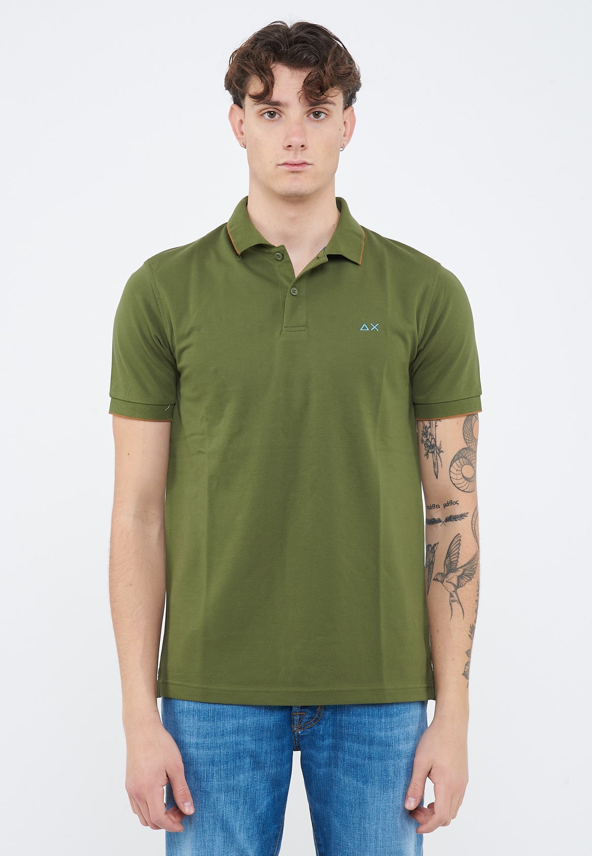 Polo con dettagli a contrasto in cotone verde scuro 