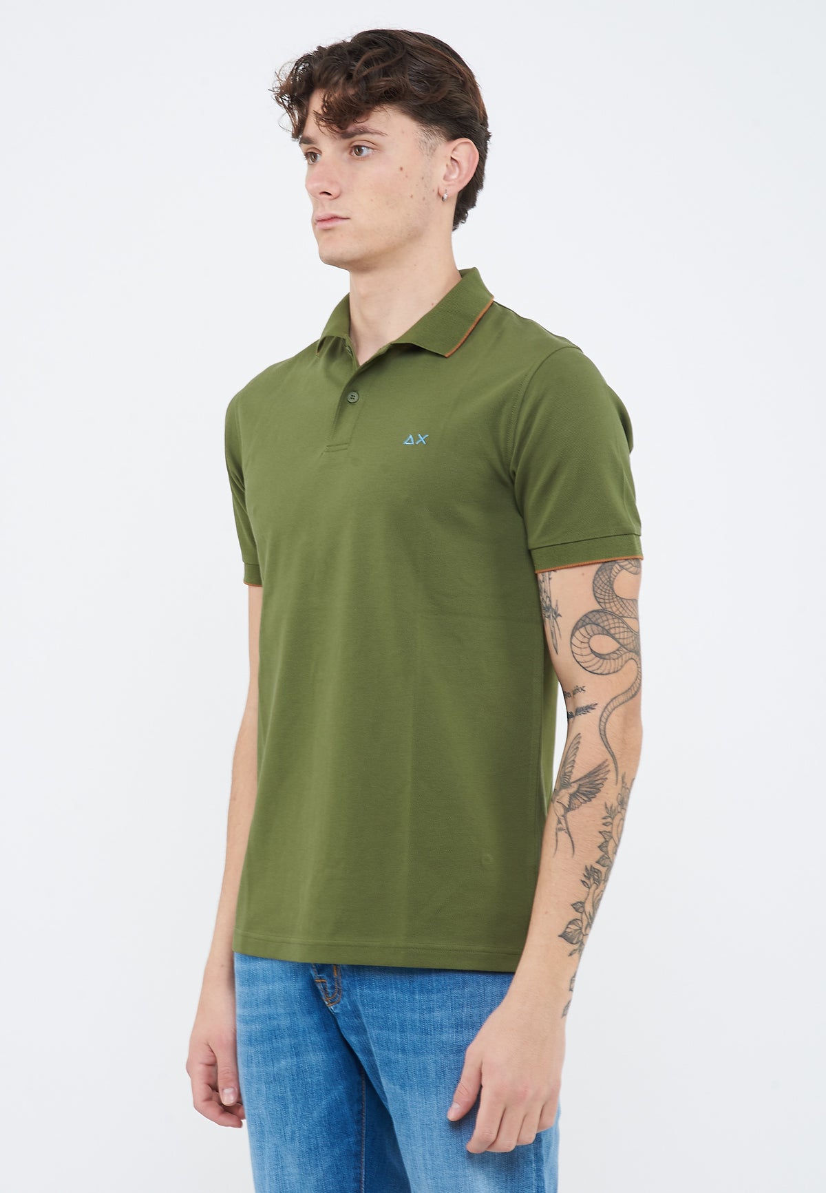 Polo con dettagli a contrasto in cotone verde scuro 