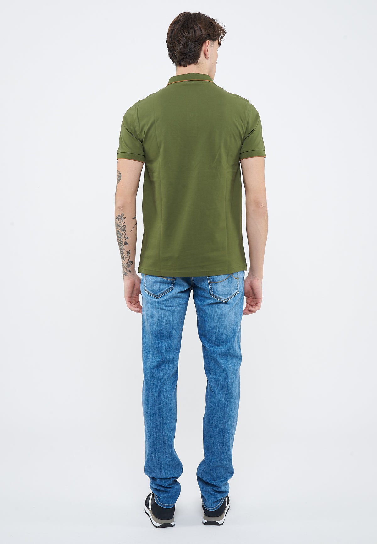 Polo con dettagli a contrasto in cotone verde scuro 