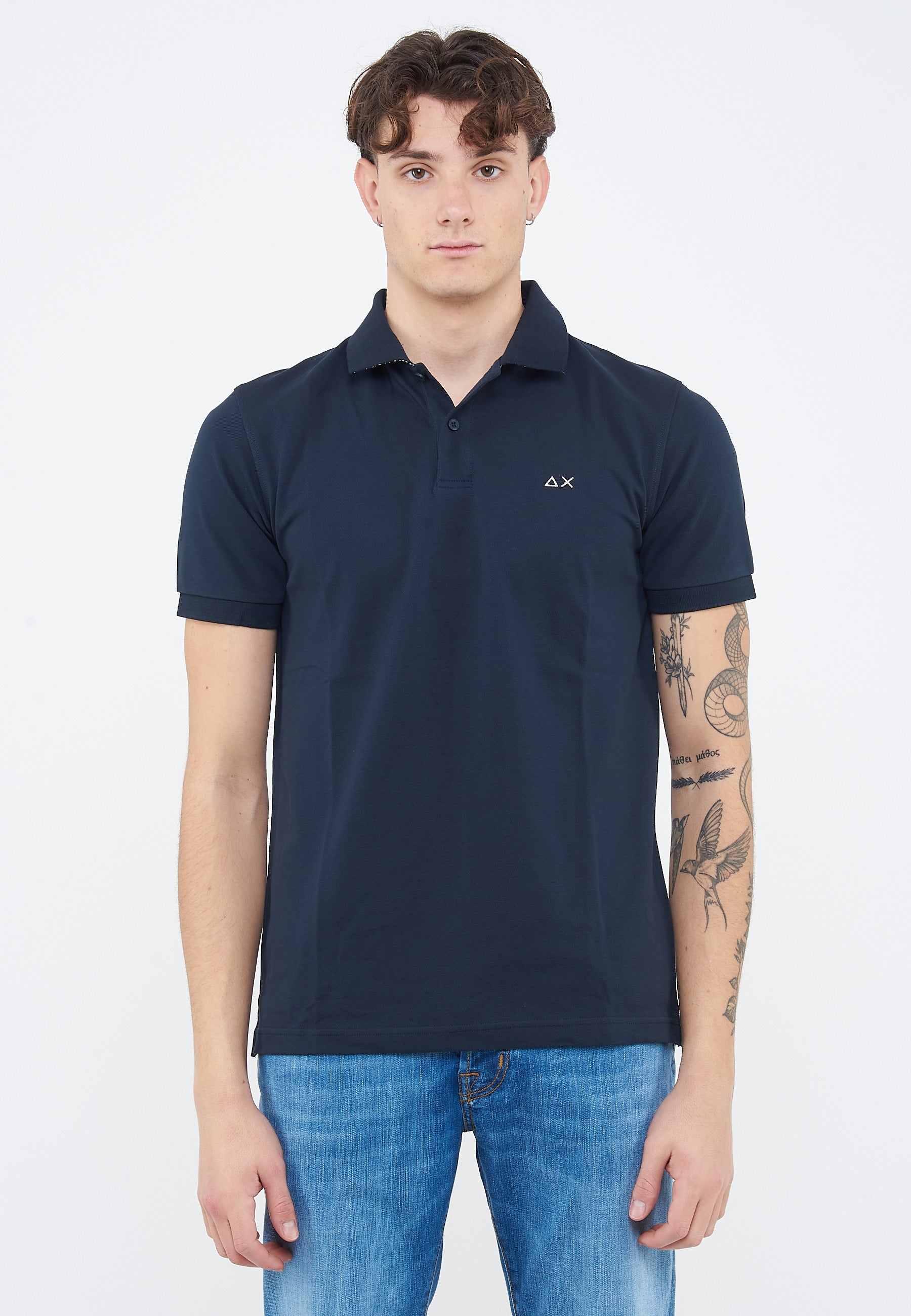 Polo con stampa paisley in cotone navy blue 