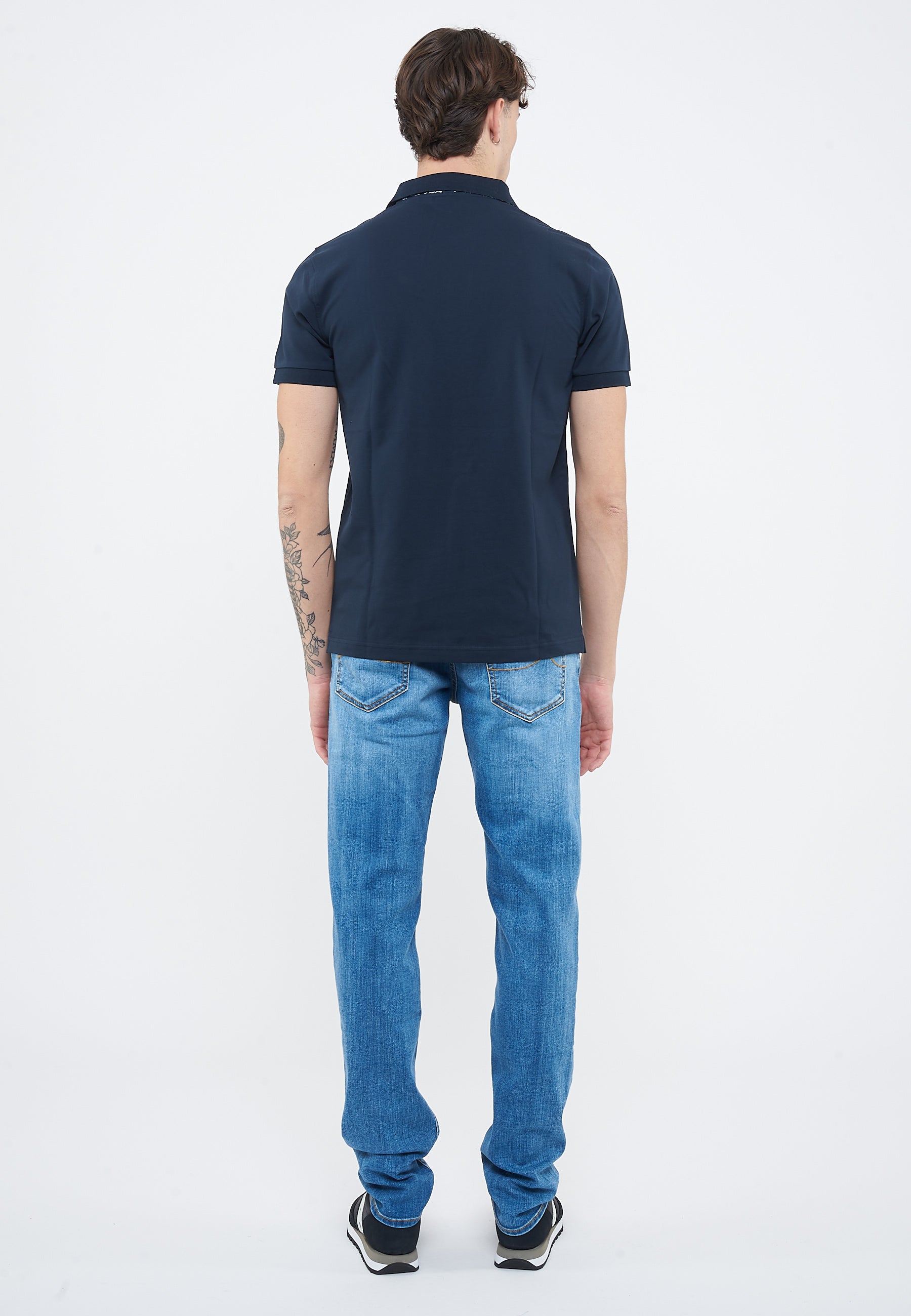 Polo con stampa paisley in cotone navy blue 