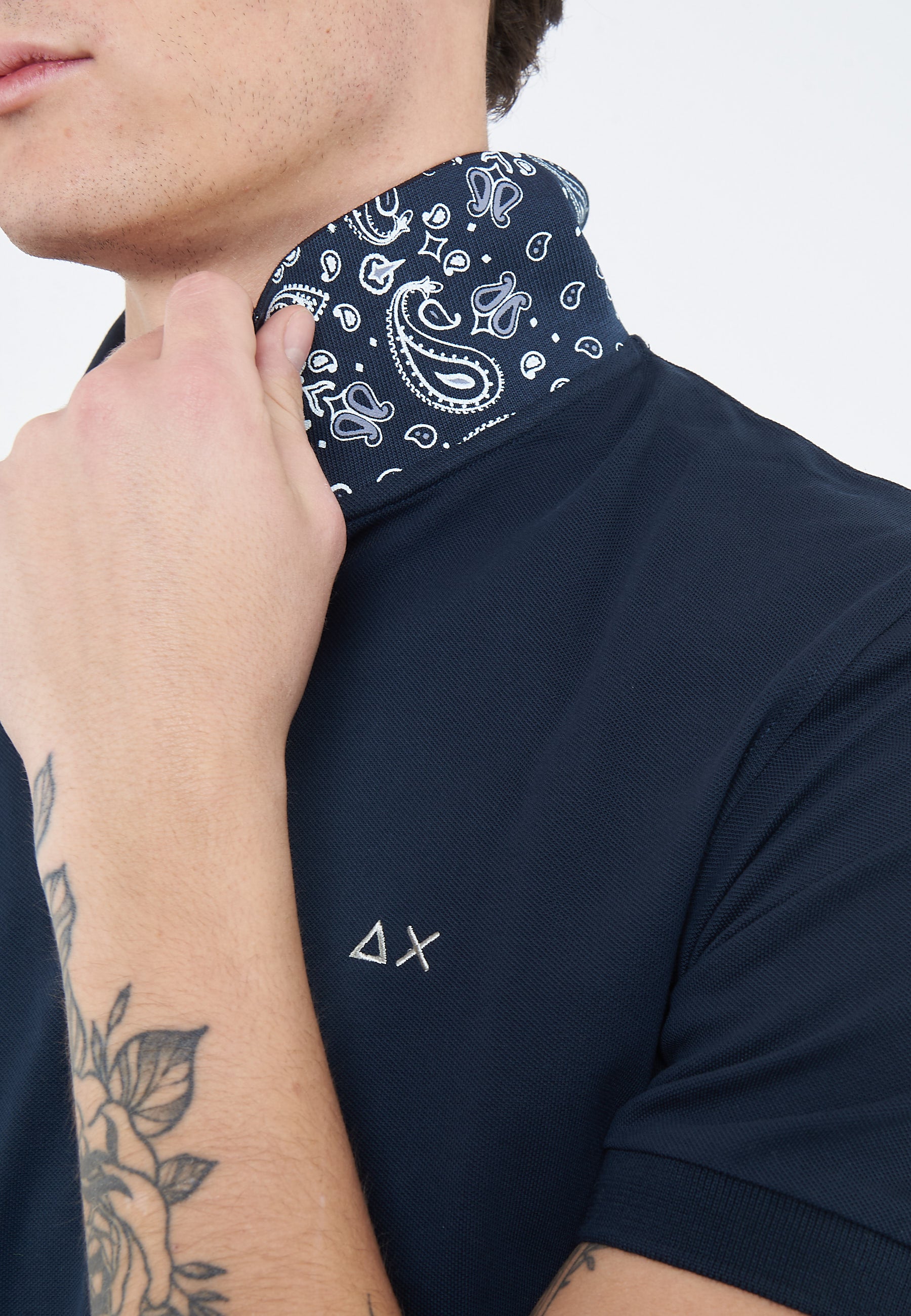 Polo con stampa paisley in cotone navy blue 