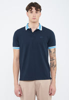 Polo con righe a contrasto in cotone blu navy 
