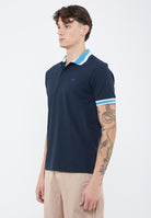 Polo con righe a contrasto in cotone blu navy 