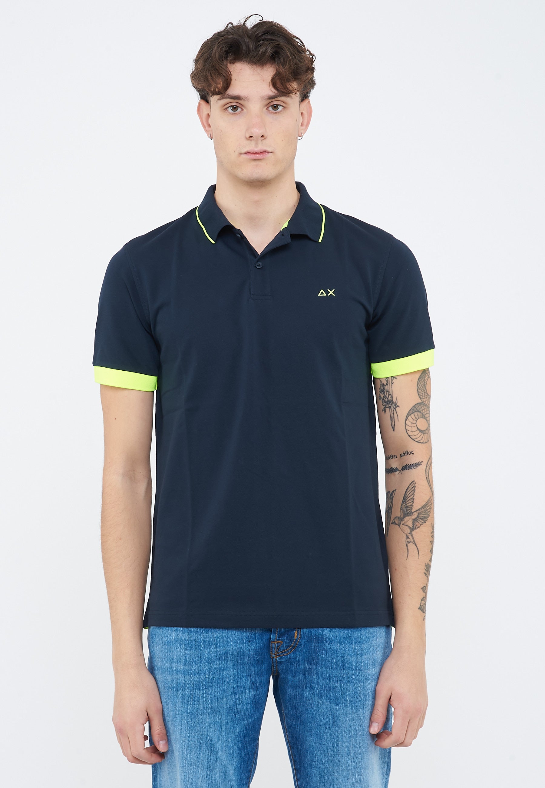 Polo con bordi fluo in cotone navy blue 