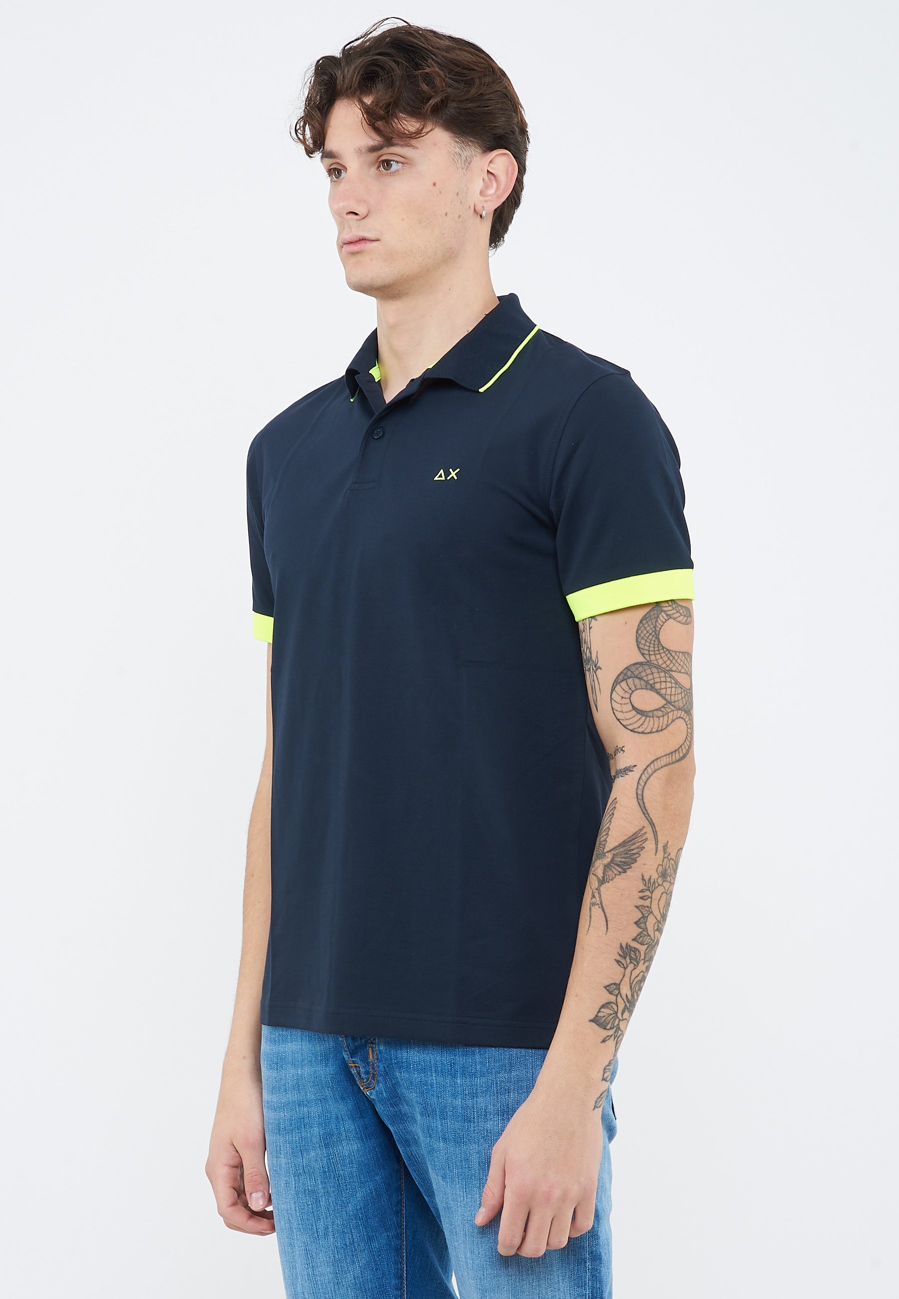 Polo con bordi fluo in cotone navy blue 